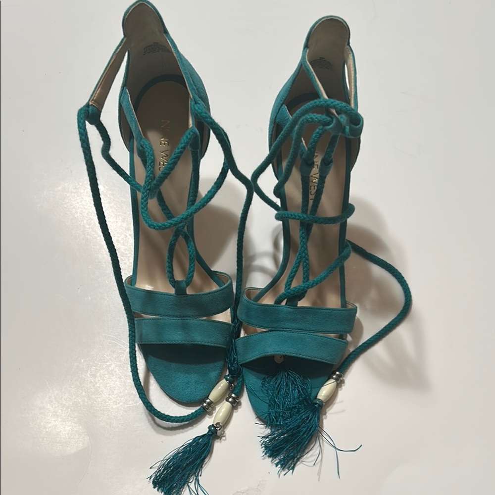 Nine West Blue Strappy Heels with Tassels